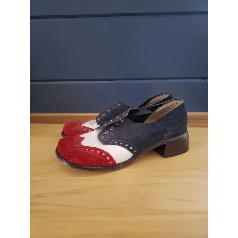 60s/70s Red, White, and Blue Suede Shoes - Picture 1 of 12